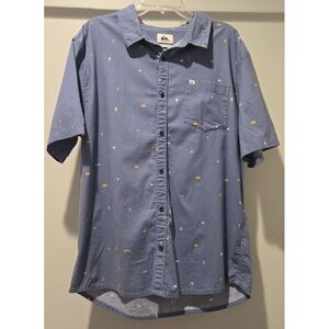 Quiksilver Mens Button Down Shirt Short Sleeve Patterned Blue Casual XL Hawaiian